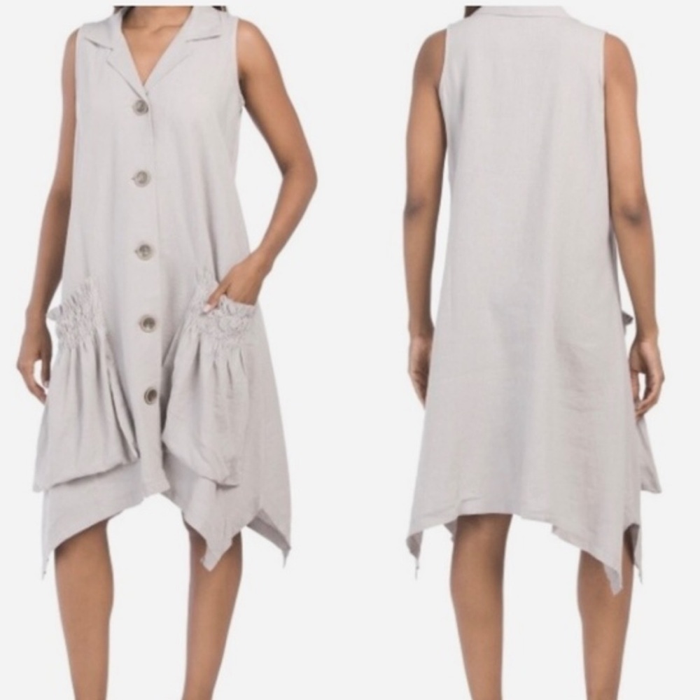 For Cynthia Mustard Sleeveless Button Down Pocket Dress Sz XS Women - Picture 4 of 8